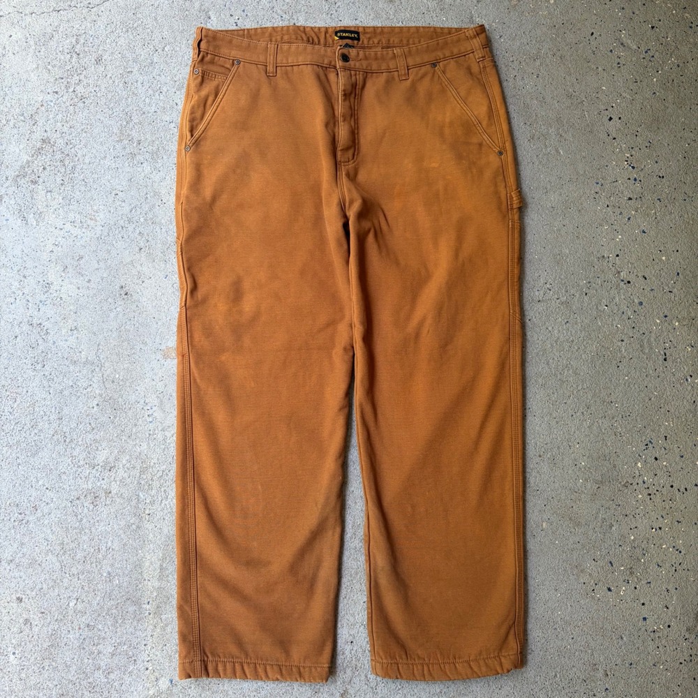 Stanley Mens Fleece Lined Carpenter Pants Brown Duck Canvas Work Trousers 40x30